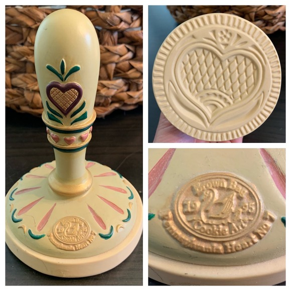 1995 Brown Bag Cookie Art Heart Stamp Press‎ #7 Folk Art Stoneware Mold - Picture 1 of 7